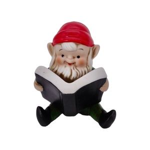 Vintage Homco Elf Gnome Reading Book Ceramic Figurine Christmas Elf, Santa's Elf